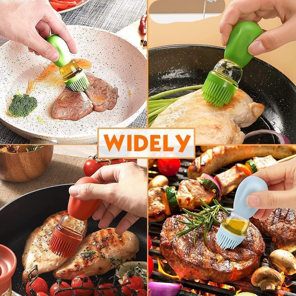 Oil Dispenser with Brush-2Pack 7oz/200ML 2 IN 1 Glass Cooking Oil Dispenser Bottle with Silicone Basting Brush for Kitchen, Oil Storage and Container for Cooking BBQ, Vinegar, Sauce, Air Fryer - Green