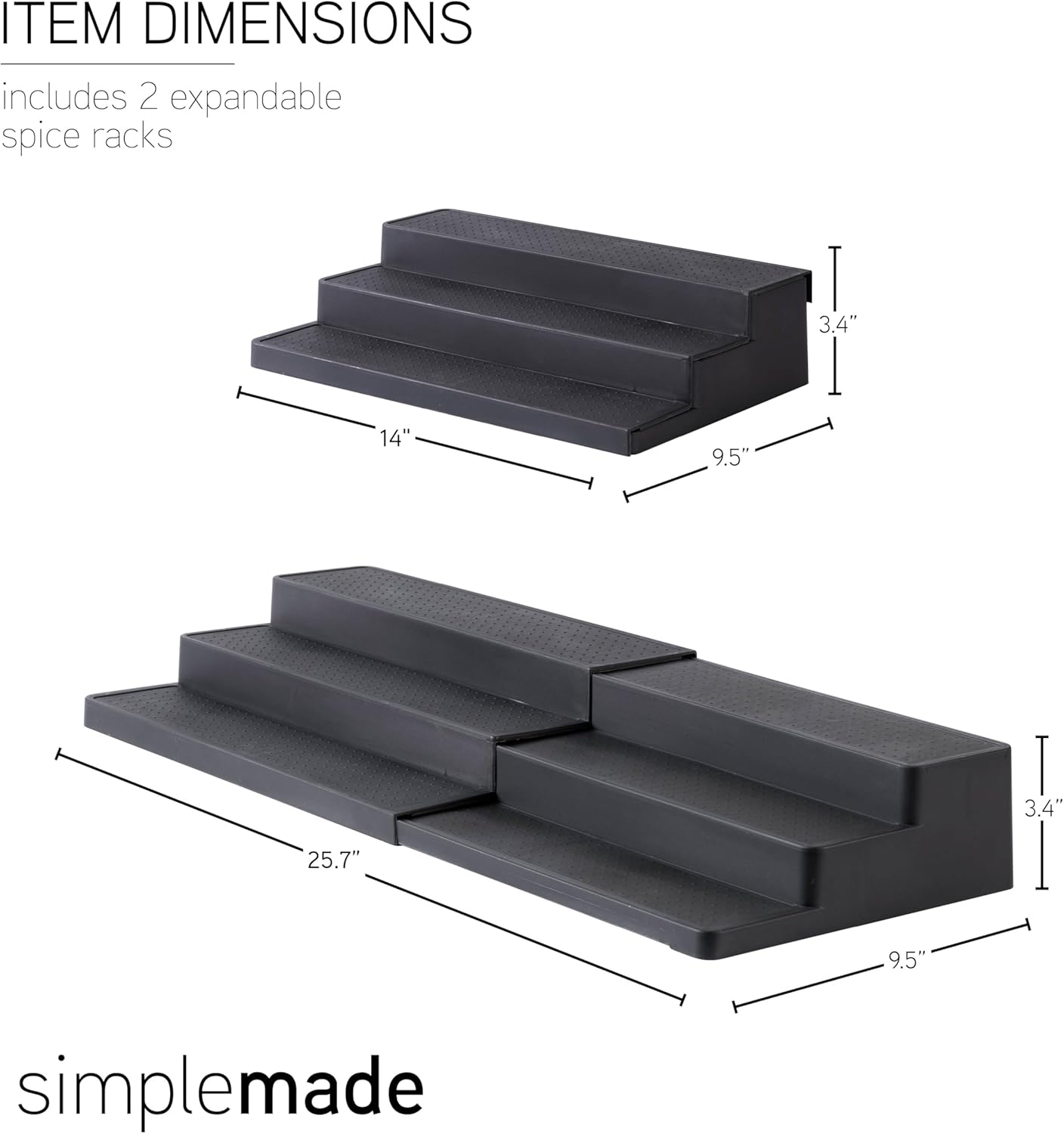 SIMPLEMADE 3-Tier Spice Rack Organizer - Versatile Storage Shelf for Kitchen, Bathroom, Bedroom & Office, Set of 2, Expandable Black
