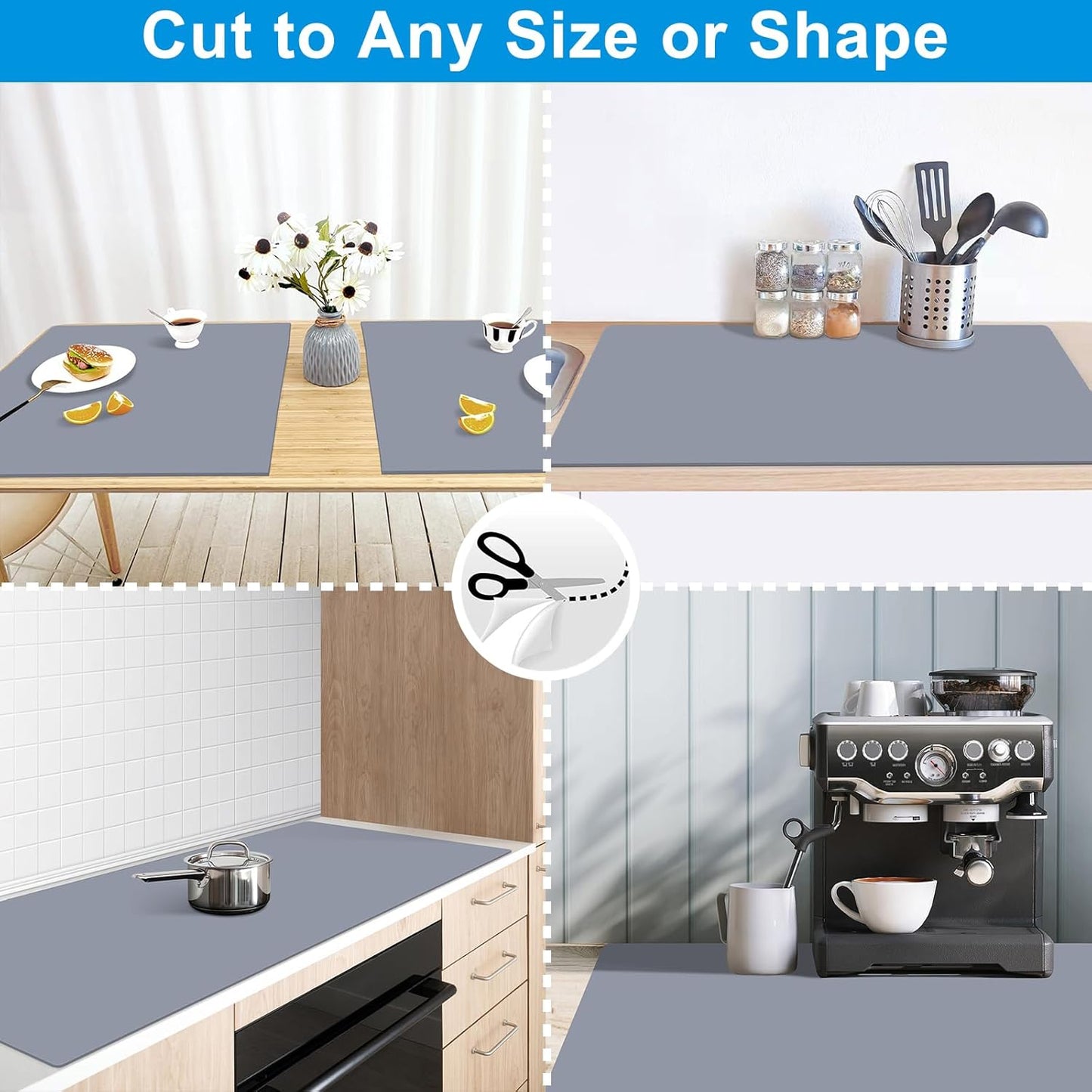 AECHY Extra Large Silicone Mat 78.74”x19.69”x0.08”, Multipurpose Silicone Mat Thick Heat Resistant Mat Shipped Rolled Up Kitchen Counter Mat Waterproof Silicone Mats for Kitchen Counter Dark Gray