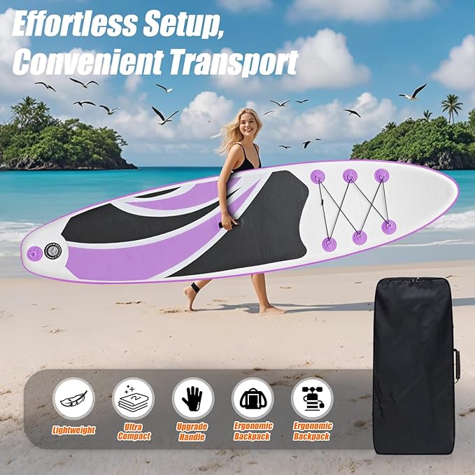 10' Inflatable Stand Up Paddle Board, Ultra-Light Wide Yoga Board for All Skill Levels with Premium SUP Paddleboard Accessories, 84L Waterproof Bag, Non-Slip Comfort Deck for Youth & Adults