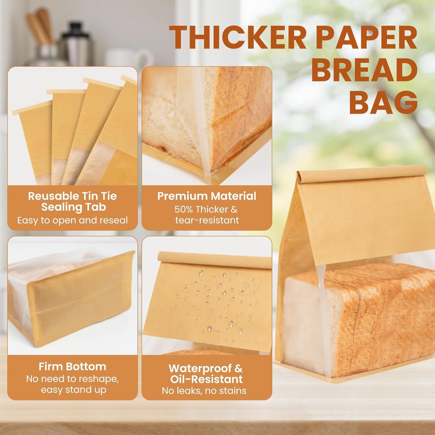 TomCare Larger Bread Box and 2 Pack Linen Bread Bags and 25 Pack Thicker Paper Bread Bags With Tin Ties for Homemade Sourdough Bread Food Storage Container Baking Supplies for kitchen Countertop