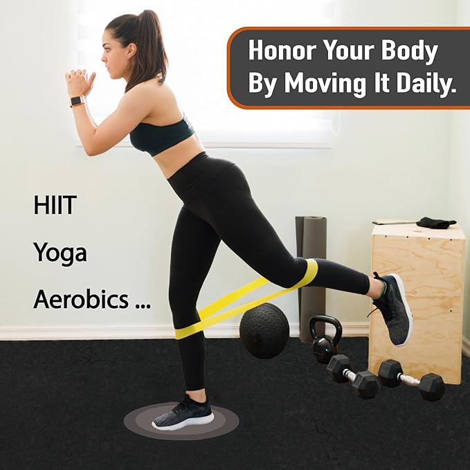 AIRHOP 0.56in Thick 48 Sq Ft Exercise Equipment Mats, 12 Tiles Upgraded Rubber Top with High Density EVA Foam, Large Interlocking Puzzle Gym Flooring for Home Gym, Heavy Weight Workout,Black