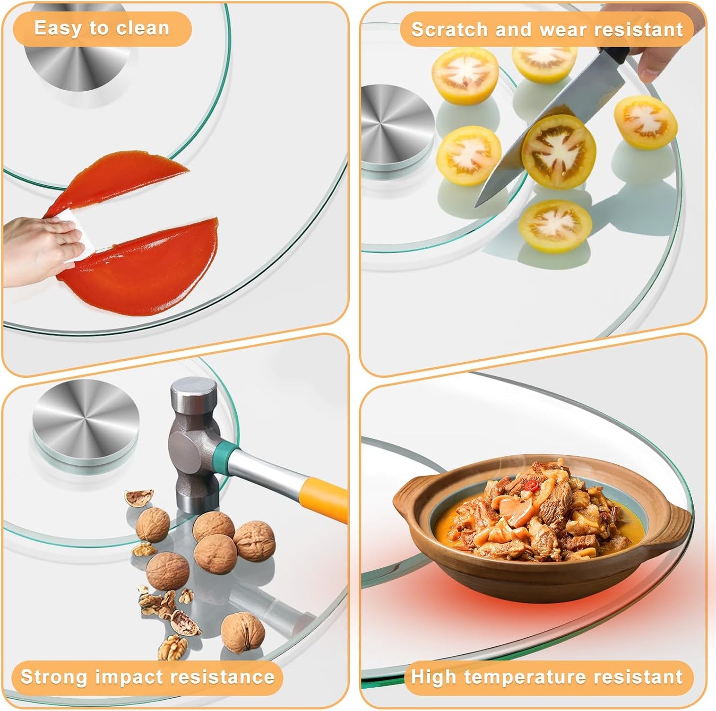 23'' Glass Lazy Susan Turntable Dining Table, 360 ° Round Dinner Plate Rotating Tray Transparent Dinner Plate, Silent and Smooth Rotation of The Dinner Plate (23inch/60cm)