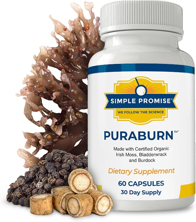 Simple Promise PuraBurn™ - Herbal Wellness Supplement with Organic Irish Sea Moss, Bladderwrack & Burdock Root - Supports Digestive Health & Nutrient Absorption - 60 Capsules