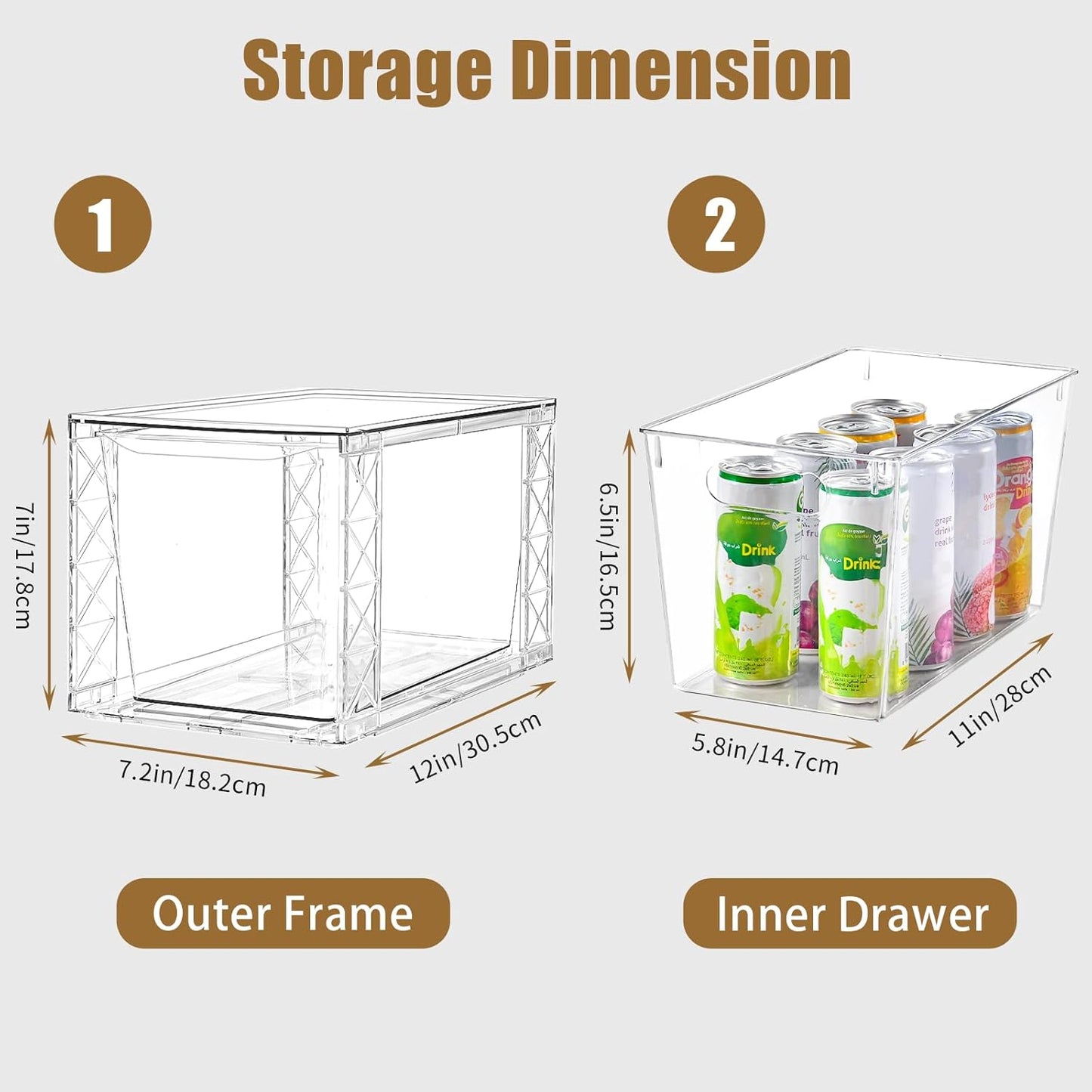 4Pack Stackable Kitchen Storage Organizer, Pantry Organizers and Storage, Clear Foods Organizer Bins with Handles, Easily Assemble for Bathroom, Kitchen, Pantry, Cabinet, Closet