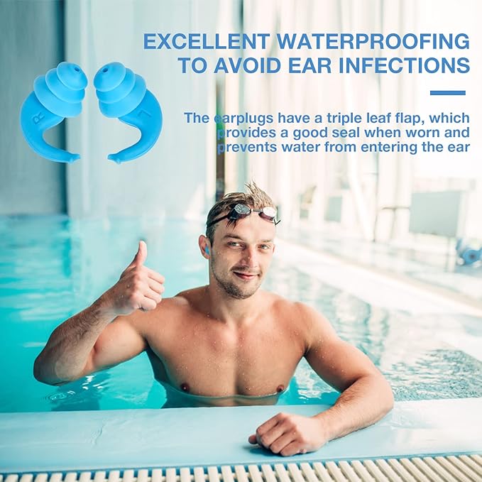 LYSIAN Reusable Swimmer Earplugs for Women Men 2 Pairs with Nose Clip, Water Proof Silicone Ear Plugs for Summer Swimming, Showering, Surfing, Water Sports and Sleeping