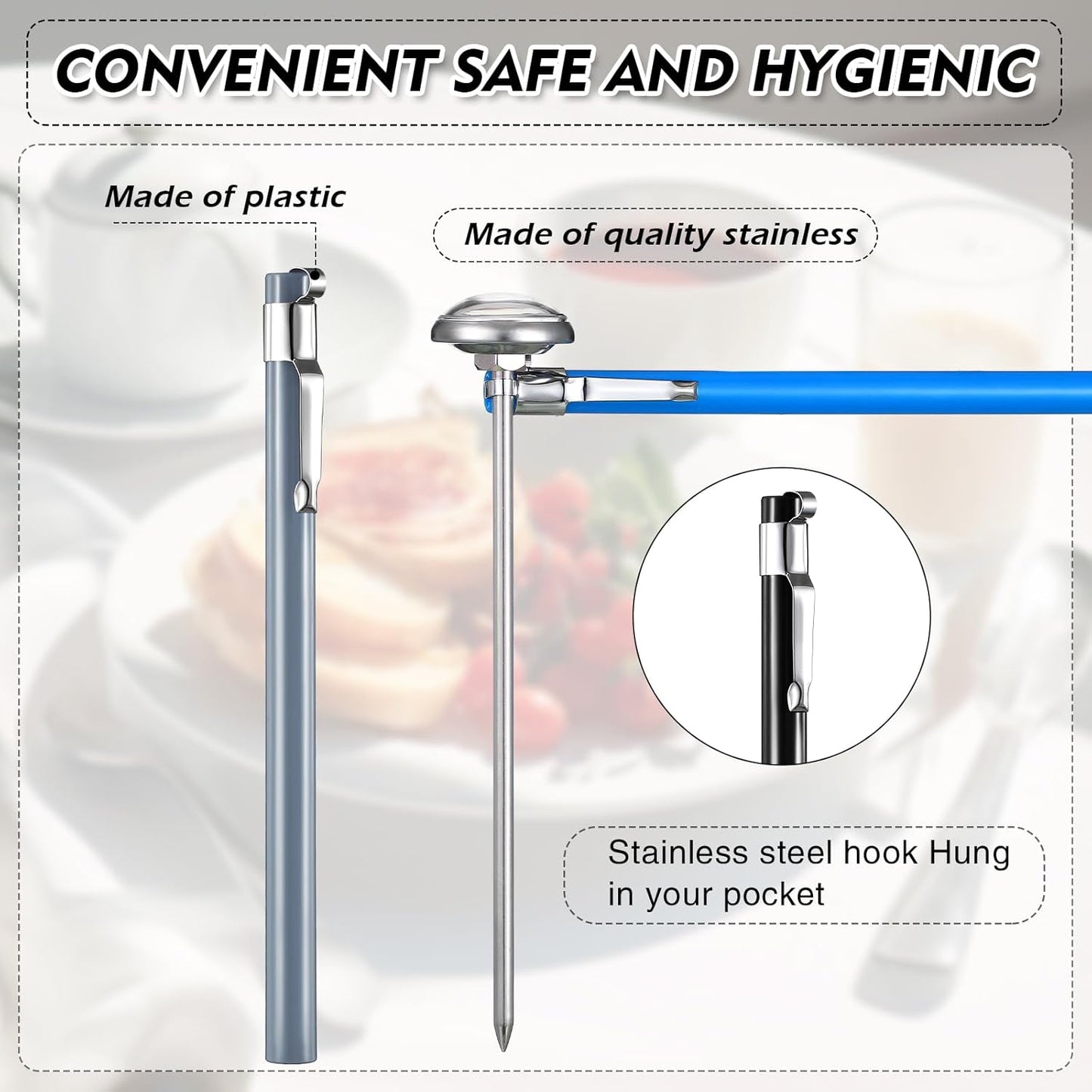 Xuhal 6 Pcs Stainless Steel Kitchen Thermometer with 5 Inch Long Stem 1 Inch Dial Thermometer Milk Frothing Food for Oven Probe Meat Grill BBQ Cooking Chocolate Water(Multicolor)