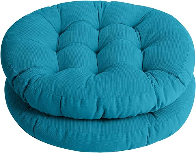 Tiita Floor Pillow Cushion, Round Seat Cushion, Outdoor Floor Pad, Meditation Cushion for Yoga Living Room Sofa Balcony, Set of 2, 22x22 Inch, Blue