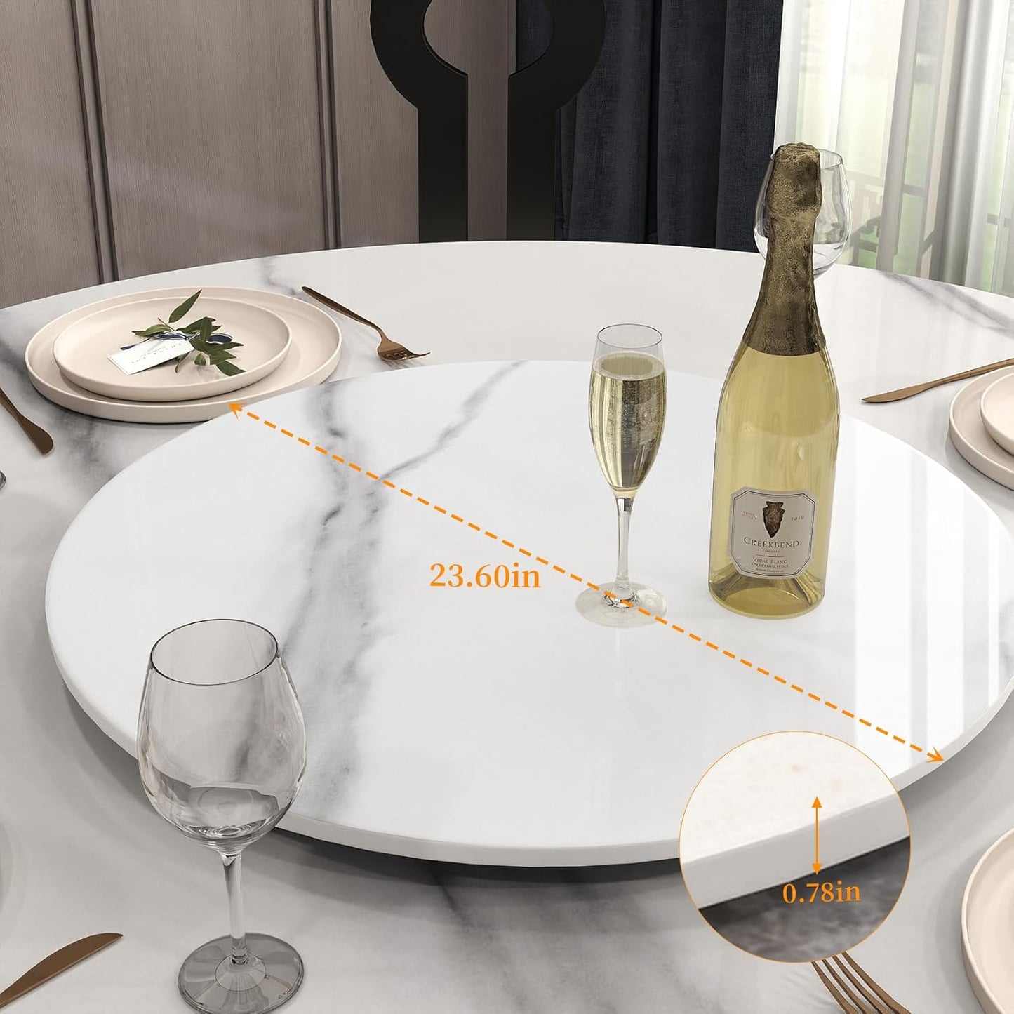 23.6" Lazy Susan for Table Top Sintered Stone Rotating Serving Tray for Dining Table, Kitchen Lazy Susan Organizer Spinning Rotating Food Server Party Centerpieces