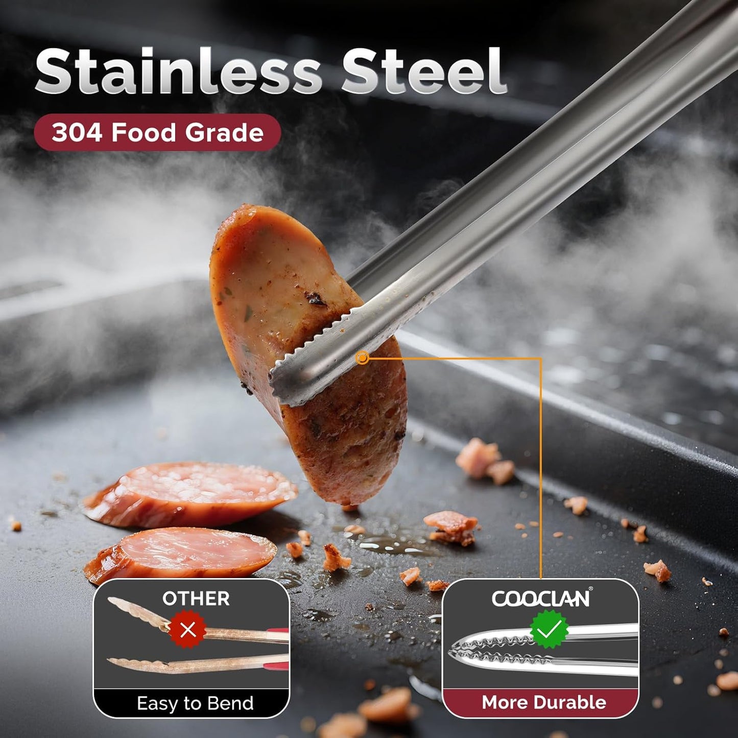 Precision Serrated Non-Slip Tips Cooking Tongs 2 Set (9" & 12"), One-Piece Easy to Control Stainless Steel Kitchen Tweezer Tongs, Multi-Purpose Food Tweezers for Baking, Food Plating, BBQ