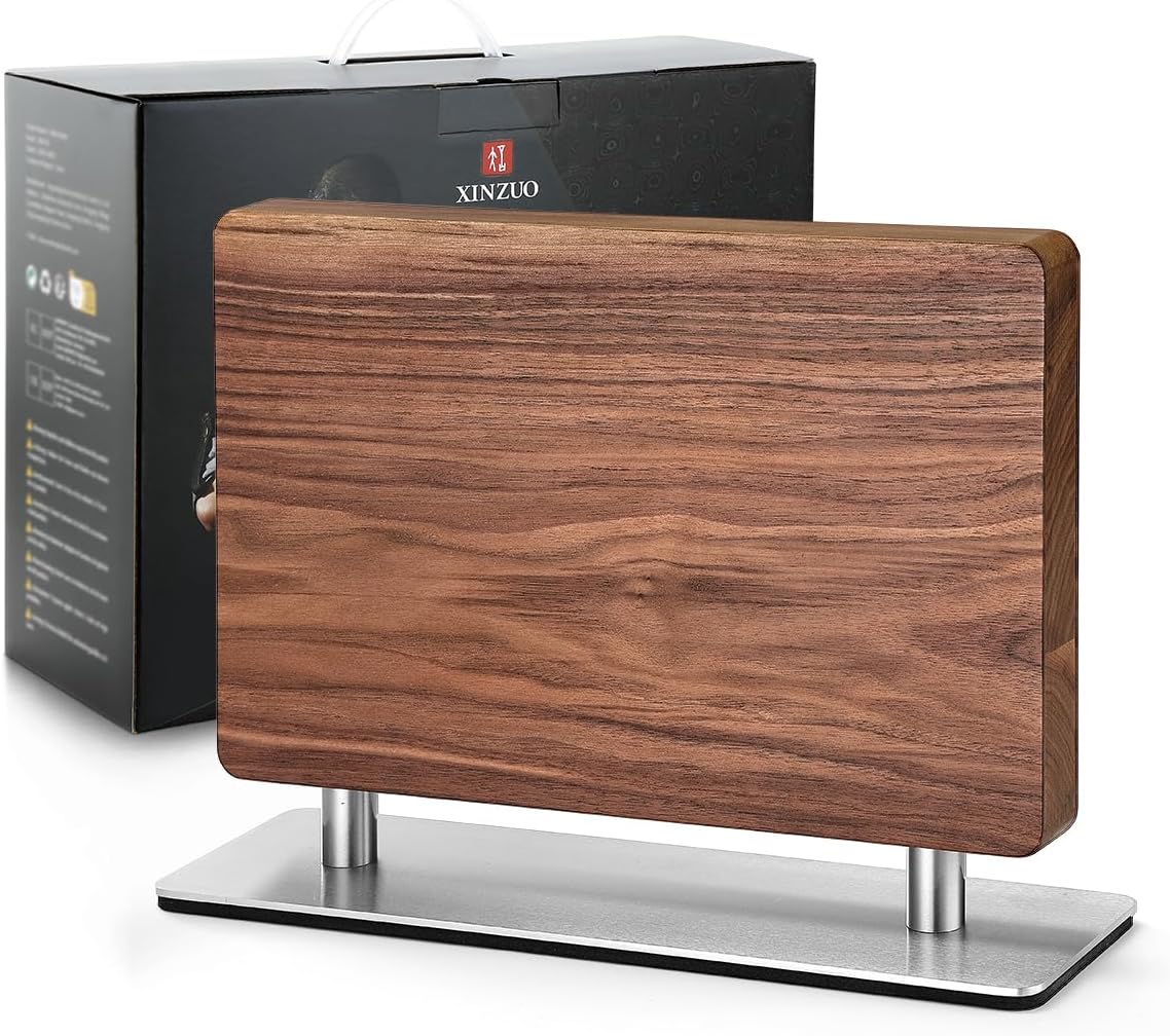XINZUO Magnetic Knife Block,Natural Walnut Knife Holder Stand for Counter Top,with Strong Magnets,Double Sided Kitchen Knife Storage Rack