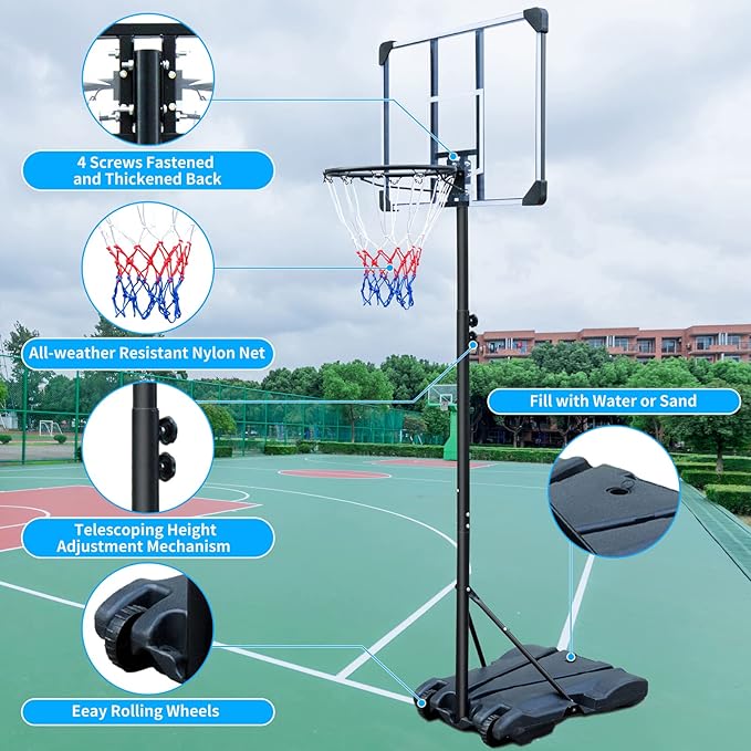 LSKSSNG Portable Adjustable Basketball Hoop System 5.4-7ft with 32Inch Shatterproof Backboard & Wheels, Suitable for Youth & Adults, Indoor/Outdoor