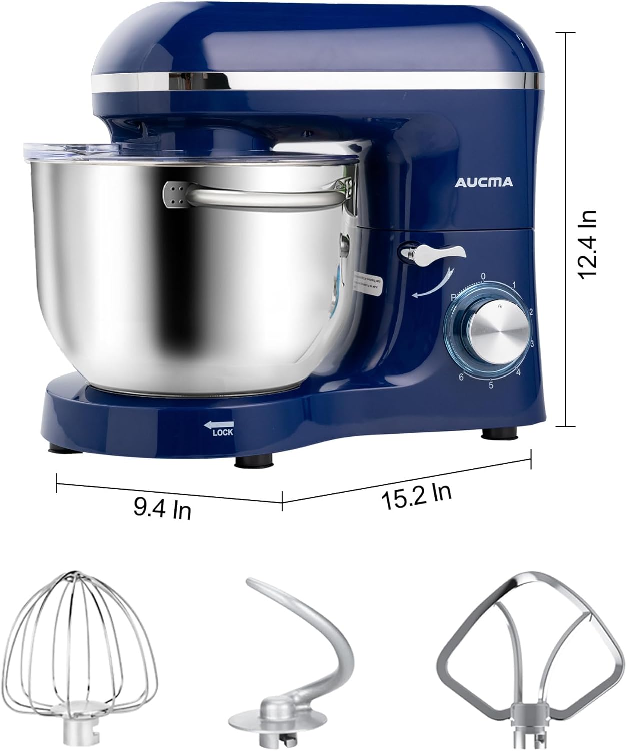 Aucma Stand Mixer,6.5-QT 660W 6-Speed Tilt-Head Food Mixer, Kitchen Electric Mixer with Dough Hook, Wire Whip & Beater (6.5QT, Royal Blue)