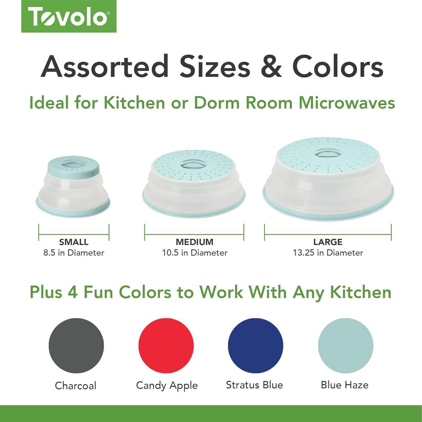 Tovolo Microwave Splatter Cover for Food, Medium (Blue Haze) - Collapsible & Vented Silicone Splatter Guard Lid - Microwave Plate & Dish Cover with Handle - BPA-Free Kitchen Gadget for Meal Prep