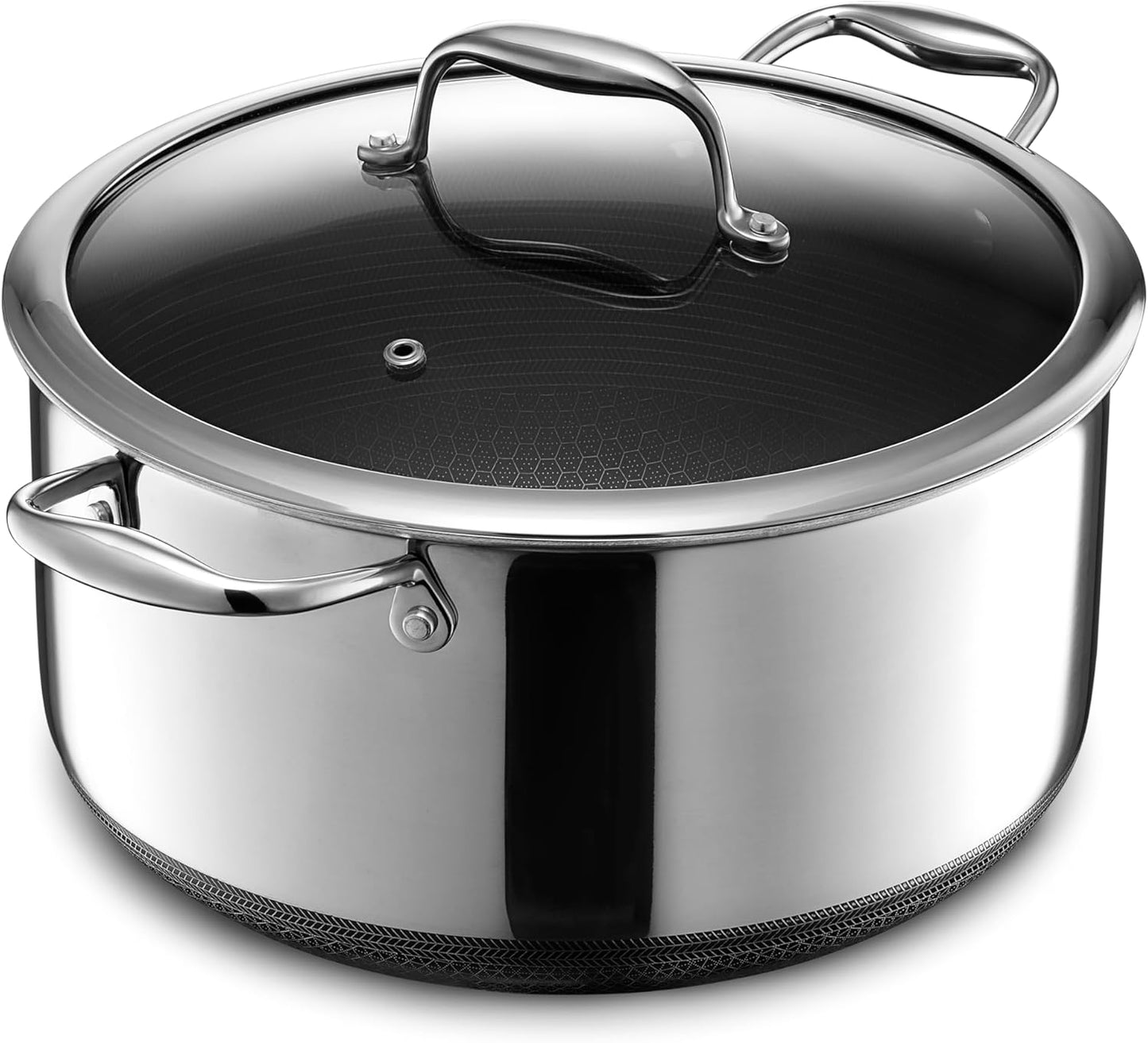 HexClad Hybrid Nonstick 8-Quart Stockpot with Tempered Glass Lid, Stay-Cool Handles, Dishwasher-Friendly, Oven-Safe Up to 900°F, Induction Ready, Compatible with All Cooktops