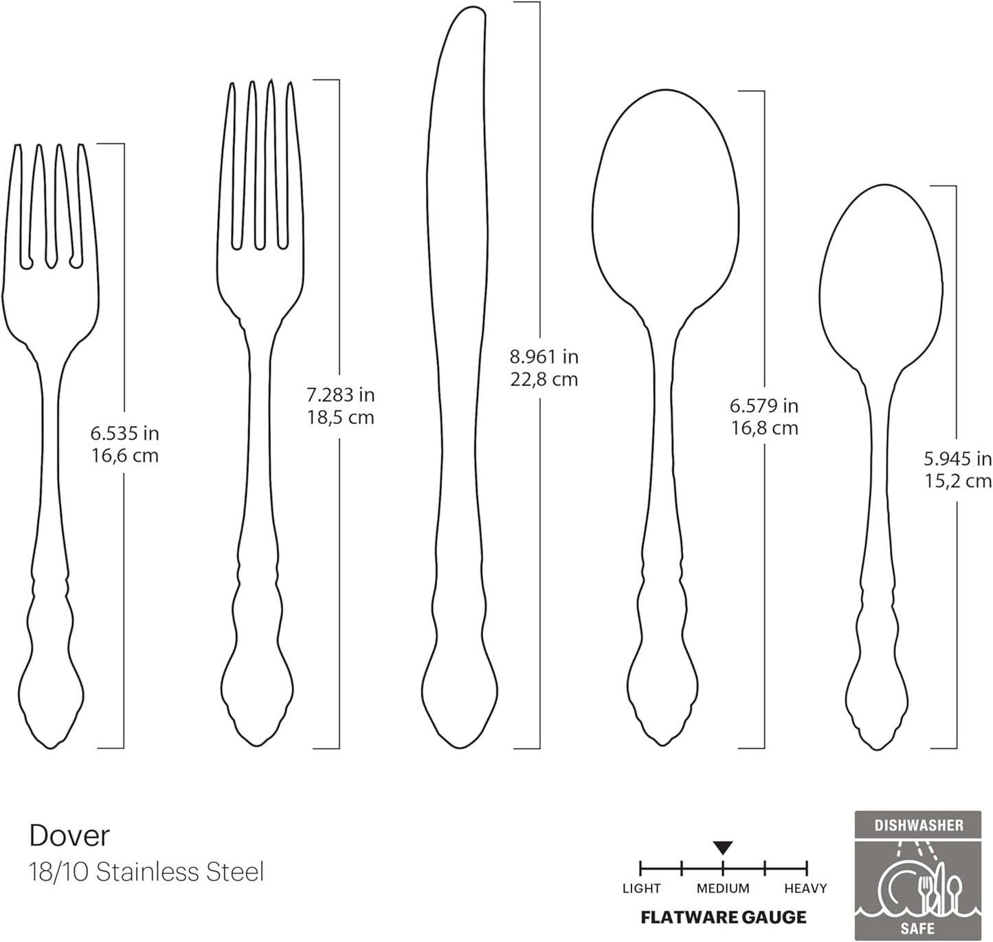 Oneida Silverware Set For 8, Dover 45-Piece Fine Flatware Set with Serving Utensils, Service For 8, 18/10 Stainless Steel, Ornate Pattern, Dishwasher Safe, Knives Spoons & Forks Set (Silver 45 Pieces)