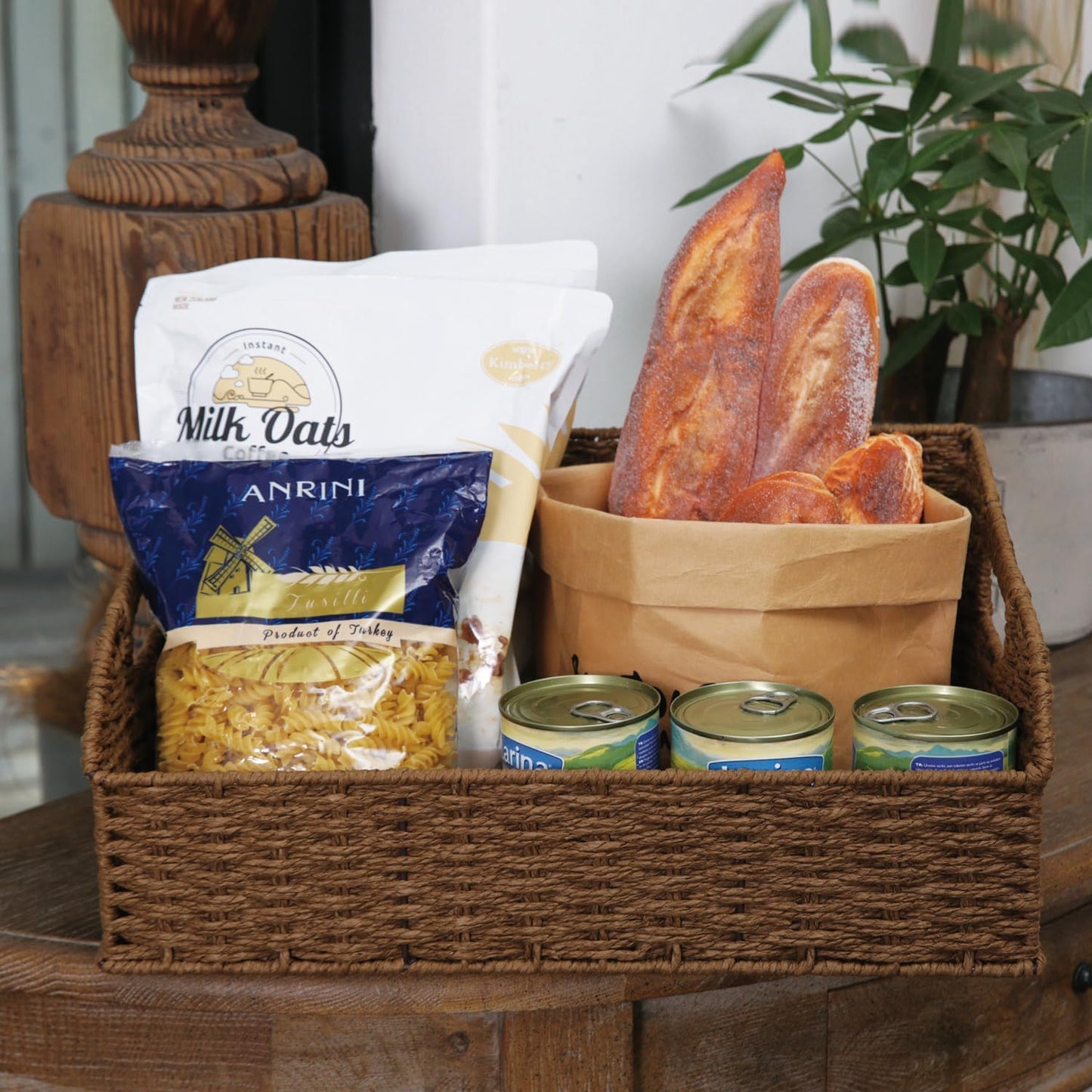 Wicker Baskets for Organizing,Pantry, Kitchen Counter with Handles, Handwoven Woven Storage Baskets for Fruit, Bread, Vegetable, Paper Storage Bins for Shelves, 3 Pack, Brown 2 Set