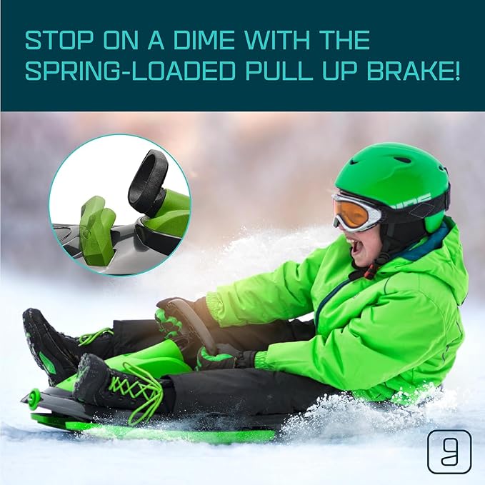 Snow Sled for Kids, Adults - Toboggan Sled, Easy Turning Steering Wheel, Anti-Slip Seat, Pull Up Brake, Durable Plastic Sled, Lightweight, Snow Sleds, Age 3+ 260 lbs