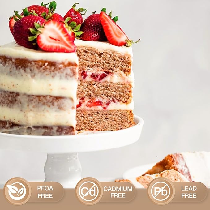 HONGBAKE 6 Inch Round Cake Pan Set for Baking with 30 Pieces Parchment Paper, Nonstick Deeper Circle Cake Pans with Wider Grips, 3 Pieces Layer Cake Tin, Cheesecake Mold, Huty Duty - Grey