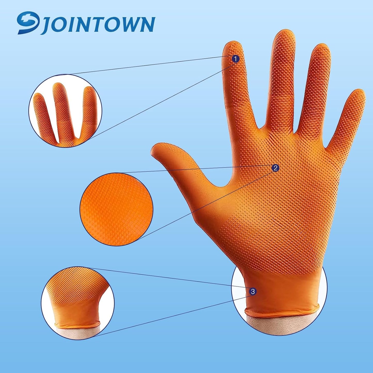 Jointown Basic Heavy Duty Nitrile Gloves, Mechanic Gloves 8 Mil Nitrile Disposable, with Raised Diamond Texture, Case of 1000, Orange, XLarge