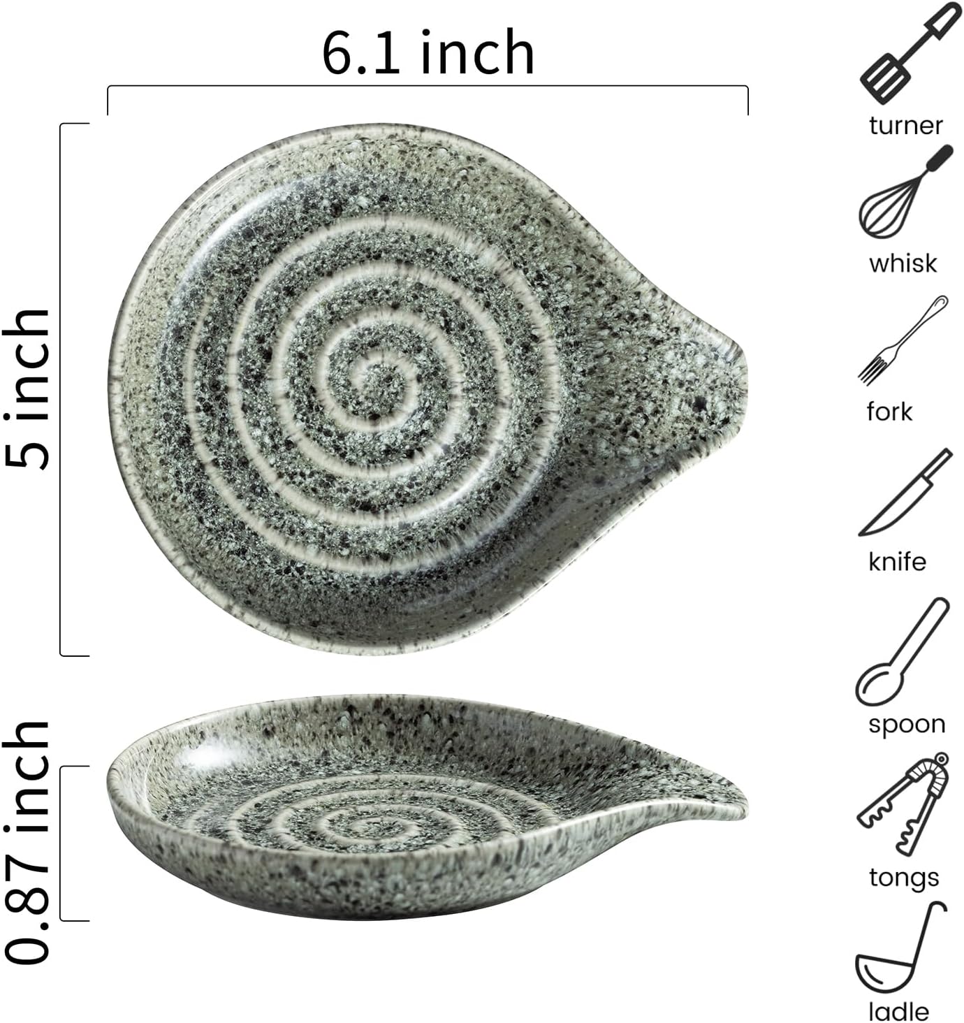 LAUCHUH Spoon Rest for Stove Top, 5 inch Ceramic Spoon Holder for Kitchen Countertop Large Spatula Holder for Ladle, Spoons or Tong, Farmhouse Decor, Special Gray