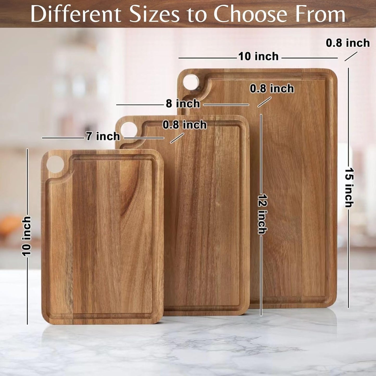 Acacia Wood Cutting Board (10x7x0.8 In.) - Small Mini Wooden Bar Steak and Cheese Chopping Boards for Kitchen with Juice Groove, Tiny Rustic Carving Breadboard for Serving Lime with Handle