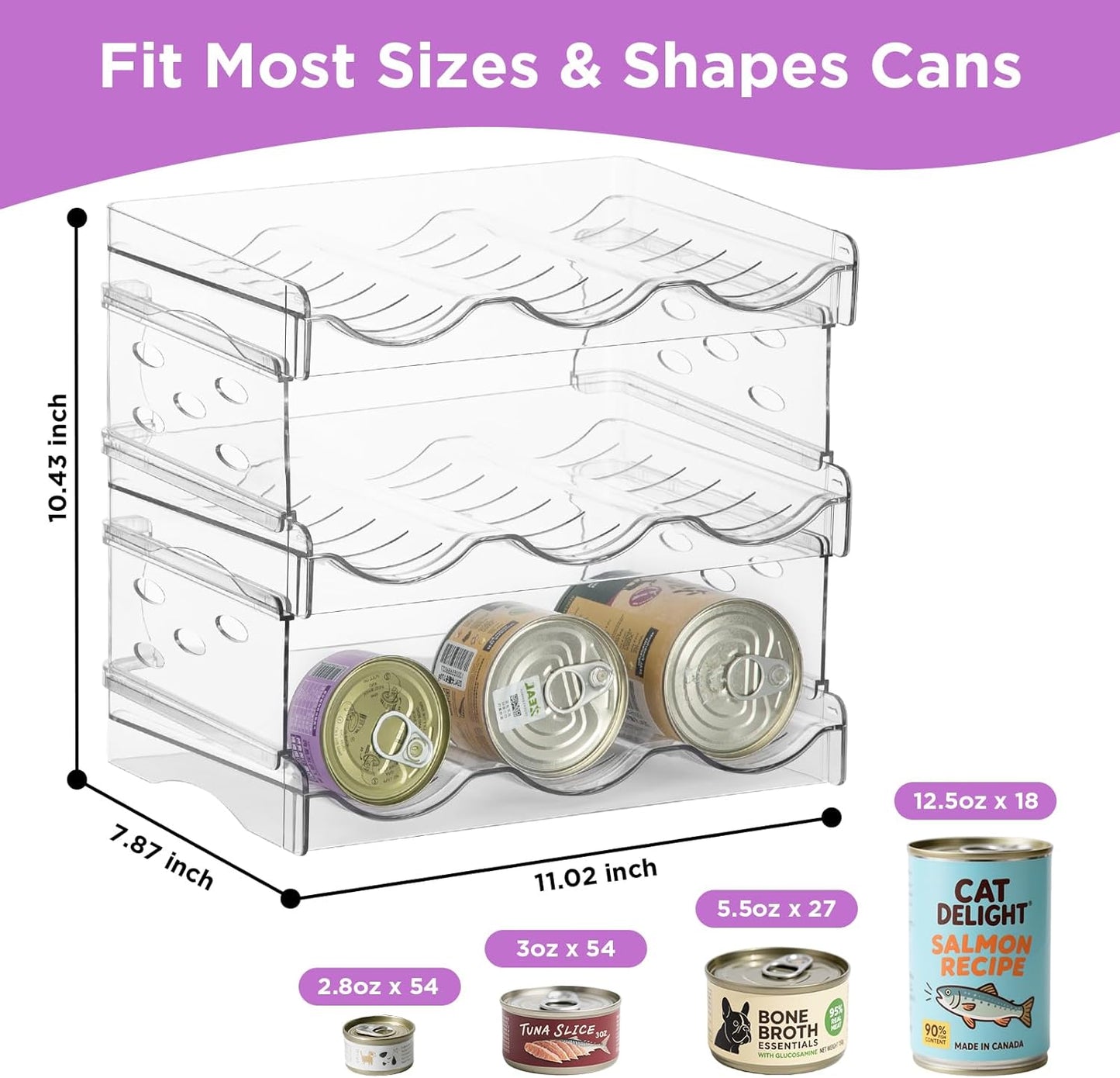 REFLYING Cat Food Can Organizer, 3-Layer Transparent Cat Food Storage Container Holds 54 (3.5oz) Cans, Canned Cat Food Organizer and Storage for Countertop Kitchen Cabinet or Pantry Shelf（3 Layer）