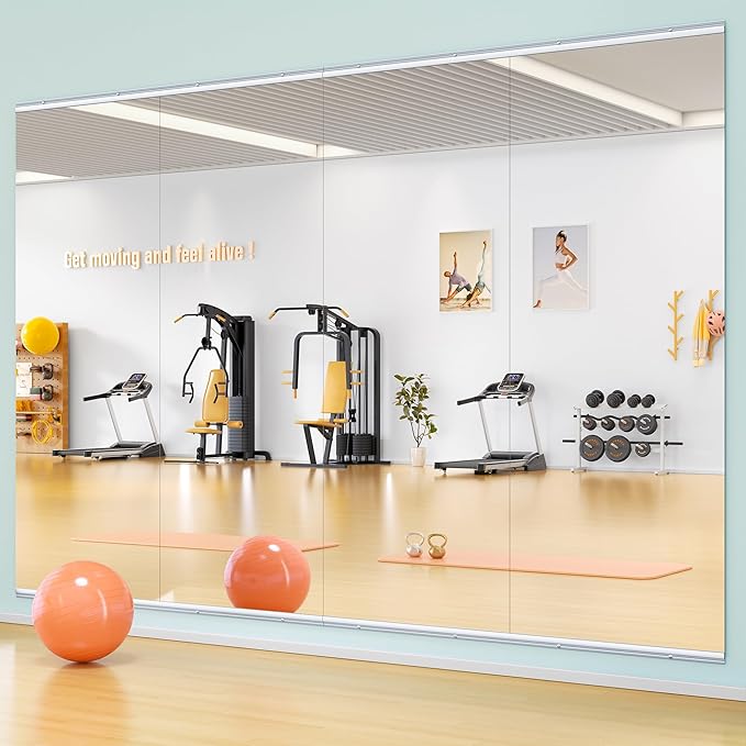 Hasipu Home Gym Mirror 71" L x 32" W - 1PC Large Full Body Mirror for Yoga, Wall-Mounted Mirrors for Fitness, Garage, Dance Studio, 0.16in Tempered Glass Frameless