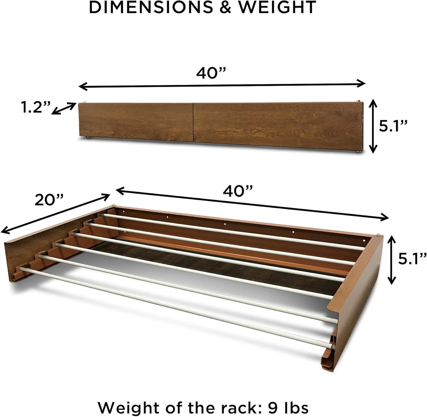 Step Up Laundry Drying Rack (40-INCH Wide - Wood-Look), Wall Mounted, Retractable Clothes Drying Rack, 60lbs Capacity, 20 Linear Ft, with Wall Template and Long Screwdriver Bit