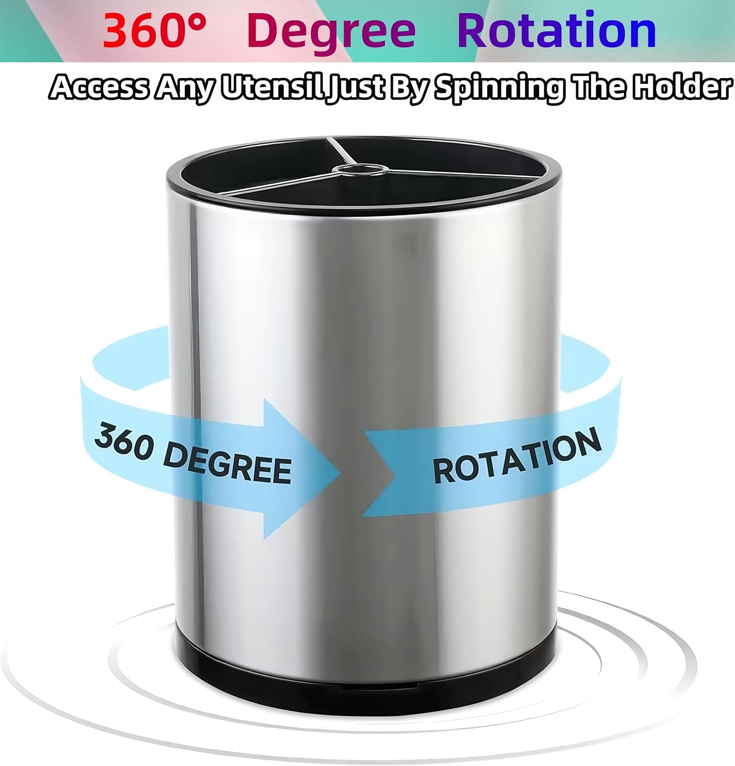 Utensil Holder,4-in-1 Large Kitchen Utensil Holder For Counter,Rotating Silverware Organizer Cooking Flatware Spoon Spatula Tool Cutlery Container Stainless Steel Caddy