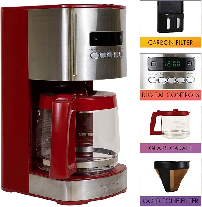 Kenmore 40707 12 Cup Programmable Coffee Maker in Red