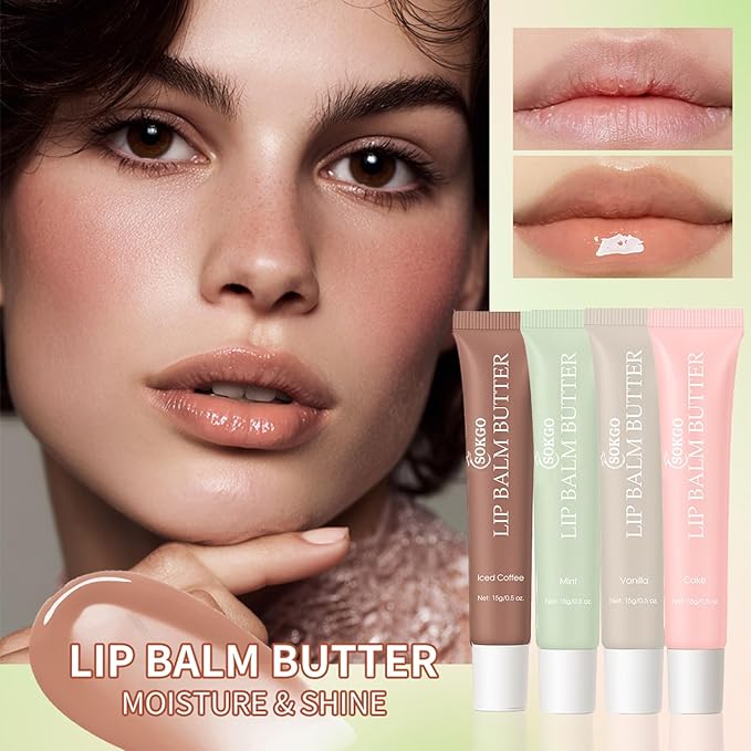 Summer Lip Glossy Butter Lip Balm, Lip Gloss Set, Soothing Lip Skincare, Instant Moisture, Lightweight, Nourish, Hydrate, Moisturizing Tint, Non-Sticky, Long-lasting,