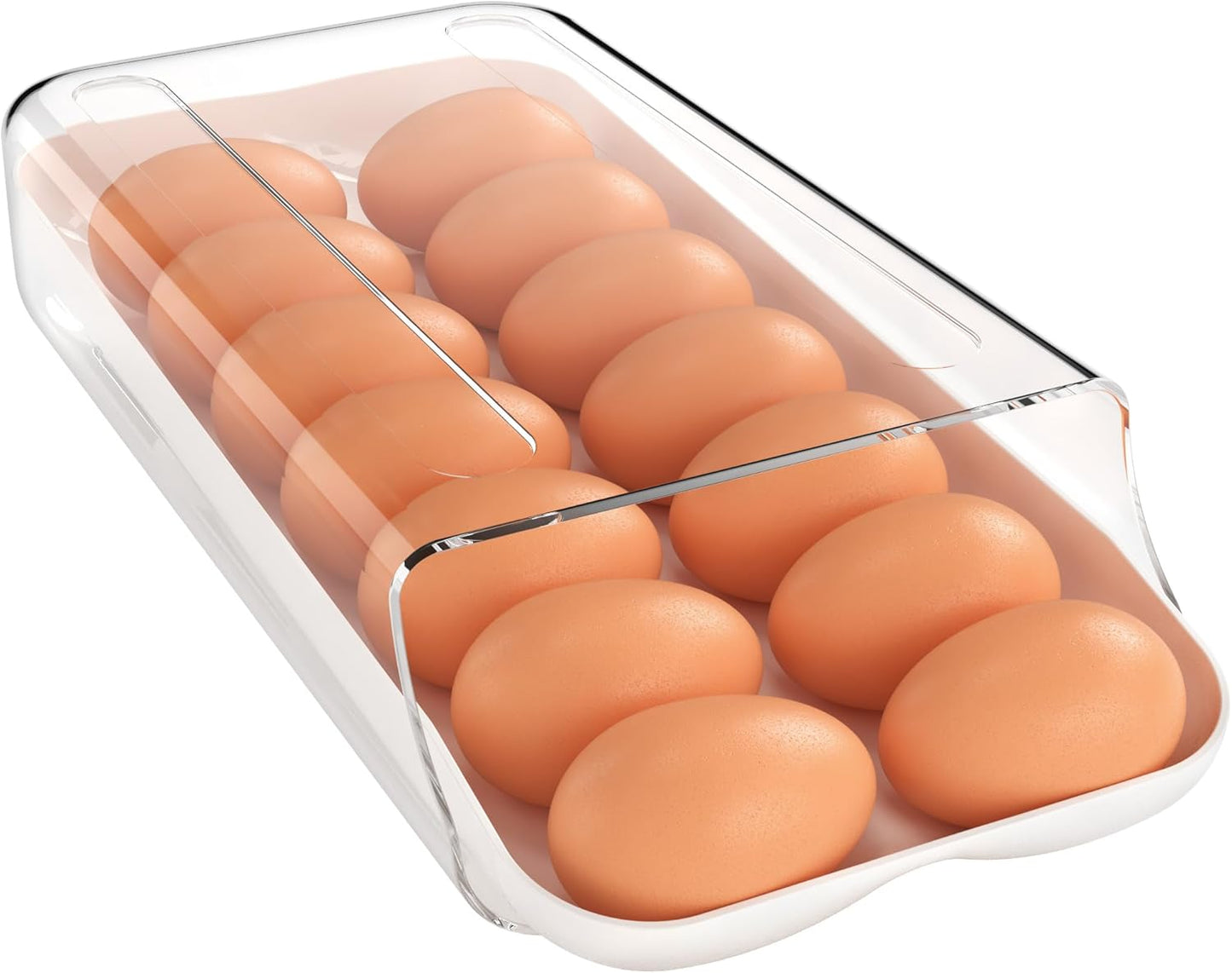 theaoo Egg Holder for Fridge, Automatic Rolling Egg Container for Refrigerator, Clear Plastic Egg Dispenser, Stackable Eggs Organizer with Quick Removable inner Tray For Organizers and Storage, 1 Pack