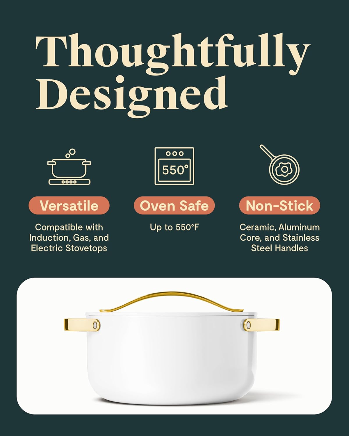 Caraway Nonstick Ceramic Dutch Oven Pot with Lid (6.5 qt, 10.5") - Non Toxic, PTFE & PFOA Free - Oven Safe & Compatible with All Stovetops (Gas, Electric & Induction) - White