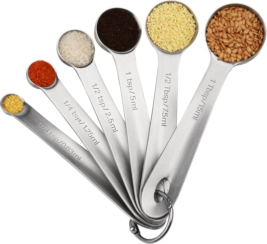 Measuring Spoons Set, 18/8 Stainless Steel Measuring Spoons Set 6, Metal Measuring Spoons for Baking, Both Imperial & Metric Measuring Spoons for Liquid & Dry, Nesting Kitchen Measuring Tools