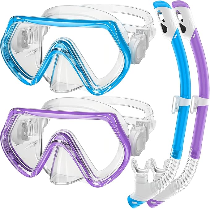 Snorkeling Gear for Kids, Kids Snorkel Set for Ages 3-14, Anti-Fog Diving Mask and Dry Top Snorkel Combo Set, Unisex Swimming Goggles