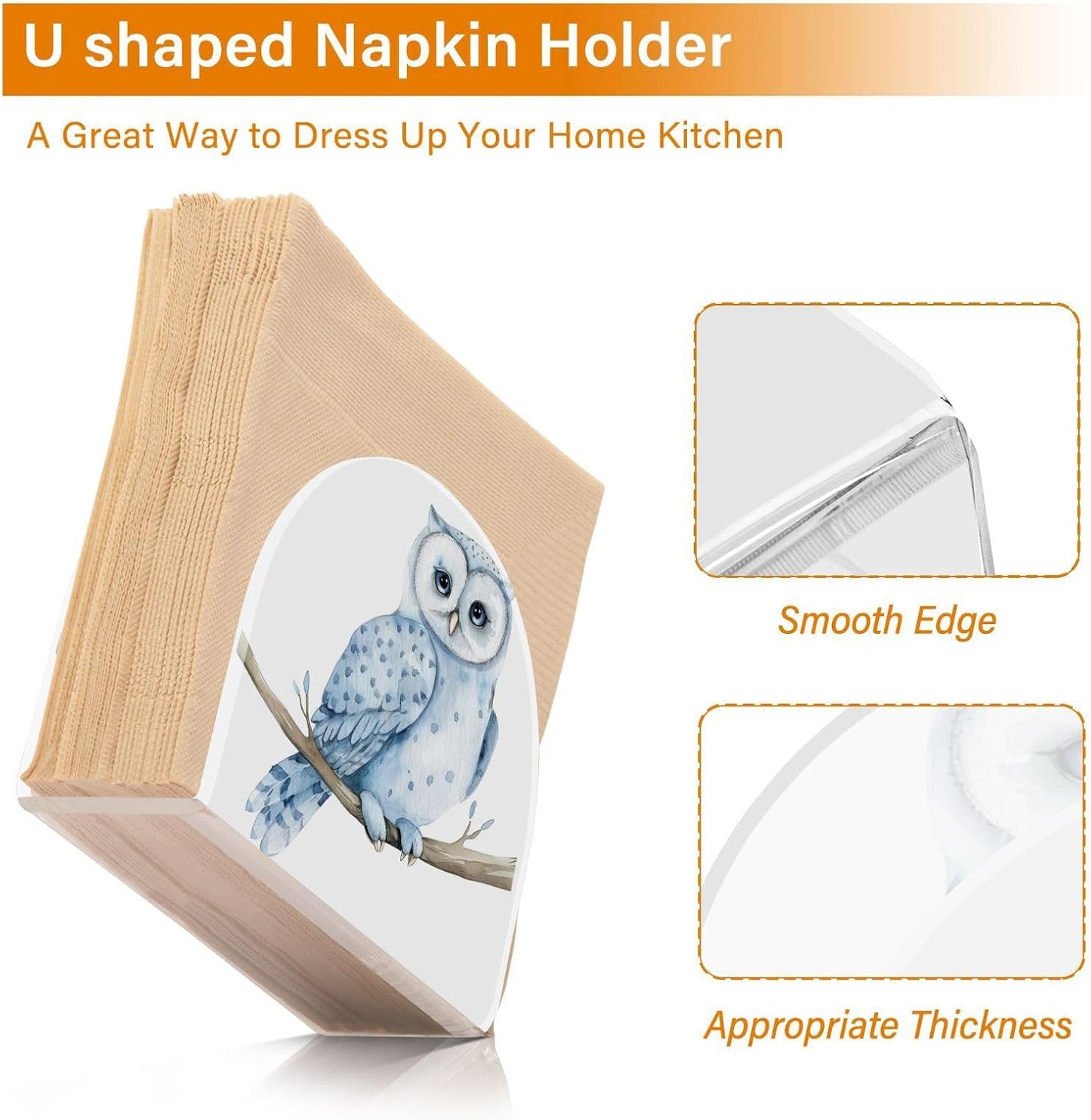 Blue Owl on Branch Napkin Holder for Table Paper Napkins Holder Acrylic Tissue Dispenser Kitchen Dining Room Bathroom Party Car Decor