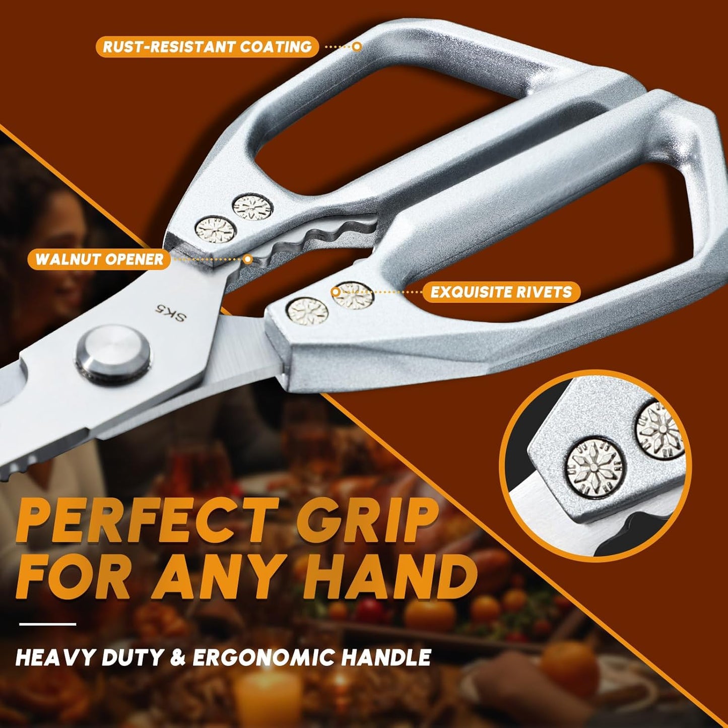 HUUSK Kitchen Scissors Silver - Stainless Steel Kitchen Shears for Food, Japanese Cooking Scissor, Sharp Meat Scissors Dishwasher Safe, Heavy Duty Poultry Shears for Chicken Bones, and Turkey