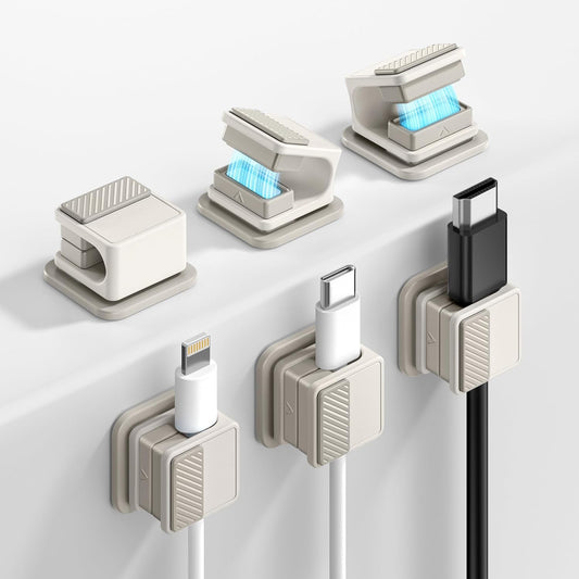 6 Pack Magnetic Cable Clips, Glow in The Dark Cable Holders, GolbinBox Cord Organizer with Shockproof Silicone, Fits up to 8mm Adhesive Cord Clips for Desk, Wall, Nightstand, Car, Home, Office, Stone