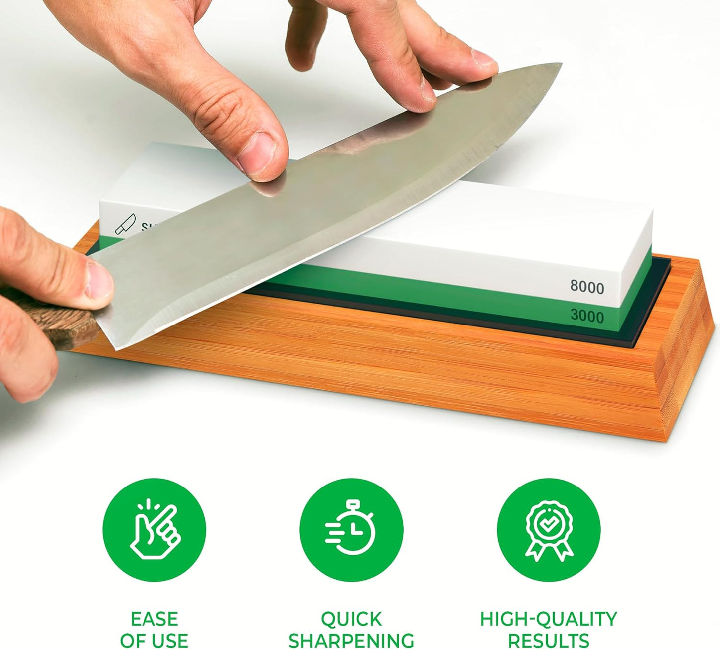 Sharp Pebble Premium Whetstone Knife Sharpening Stone 2 Side Grit 3000/8000 Wetstone Kit -Wetstone Kitchen Knife Sharpener with Non-Slip Bamboo Base & Flattening Stone
