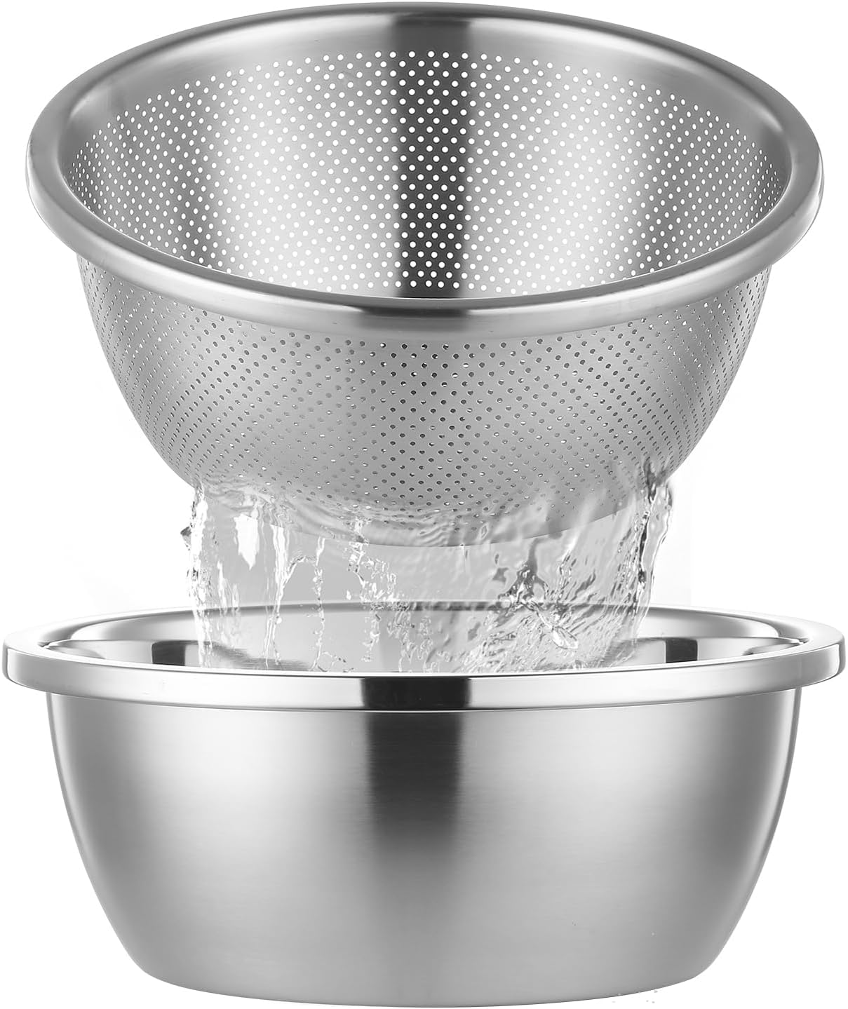 Colander Stainless Steel 304 with Mixing Bowls, 5QT Large Capability Strainers and Colanders for Kitchen, Pasta Strainer for Washing Vegetables, Fruit and Rice, Dishwasher Safe(2PCS)