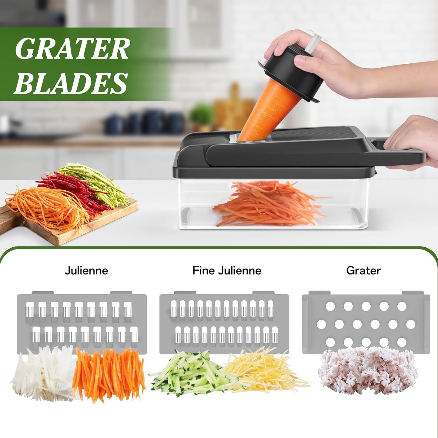 HomeHacks Vegetable Chopper Vegetable Cutter, 12 in 1 Kitchen Gadget, Dicer, Slicer, Onion Cutter, Salad, Cheese Grater & Egg Separator - Multi-Functional Veggie Chopper Lid with Handle (Grey)