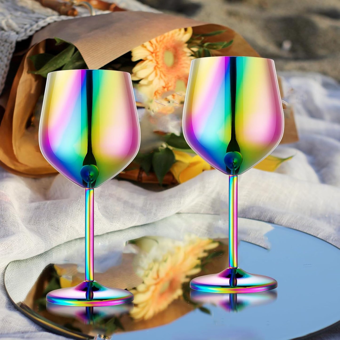 Stainless Steel Wine Glasses Set of 4 Unbreakable Colorful Wine Glass 18 oz Unique Metal Wine Goblets for Outdoor, Travel, Camping, Pool, Ideal Gift for Wine Lovers