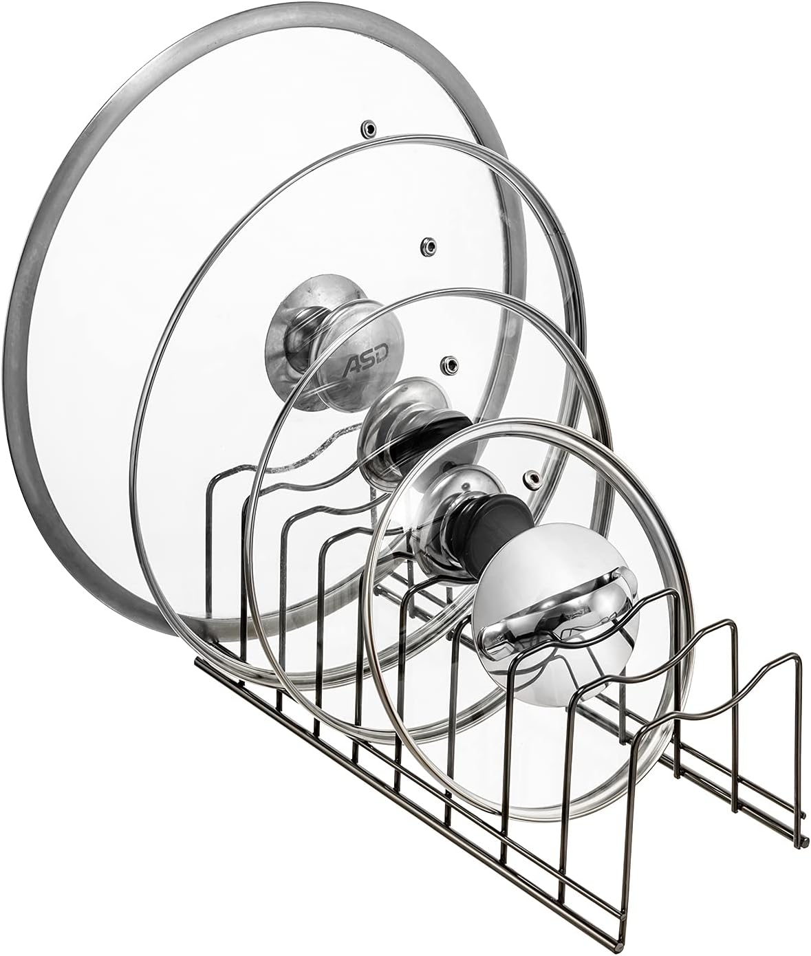 Pot Lid Organizer, Stainless Steel Pot Lid Storage Rack Holder, Cutting Board, Bakeware, Pots & Pans, Serving Trays, Reusable Containers in Cabinet Pantry on Countertop(Satin Nickel, 2)