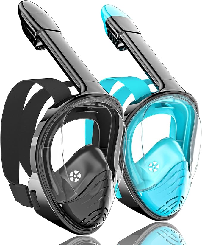 QingSong Full Face Snorkel Mask for Adults, Snorkeling Gear with Camera Mount, 180 Degree Panoramic View Snorkel Set Anti-Fog Anti-Leak