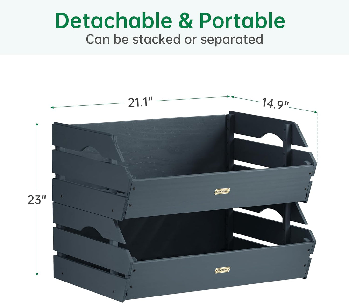 HABAU Wood Potato Onion Storage Bins - Wooden Stackable Produce Basket - Fruit Vegetable Storage for Kitchen Pantry Organization, Set 2 Pieces