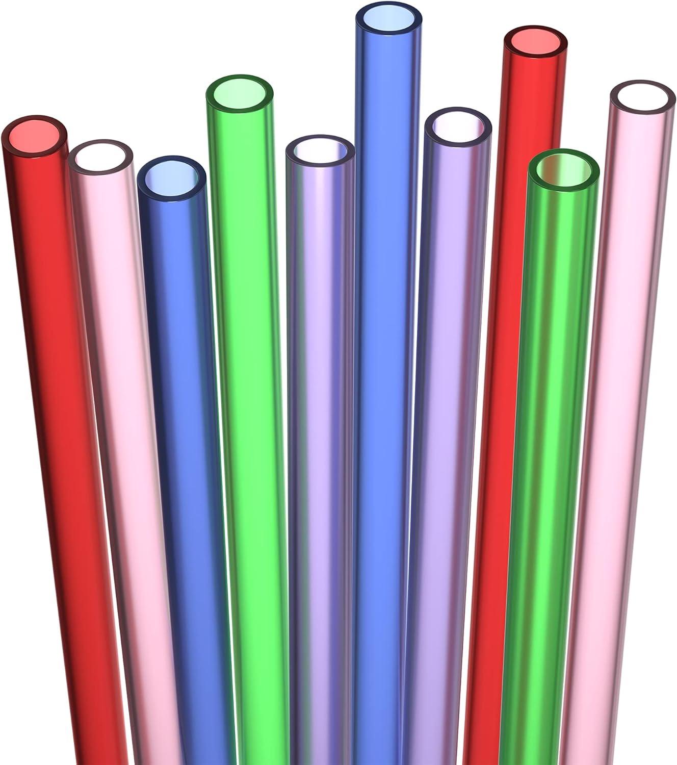 20 Short Reusable Hard Plastic Drinking Straws, Medium Width + Sturdy Cleaning Brush - for Cocktails, Small Cups, Kids Drinks - Dishwasher Safe BPA Free