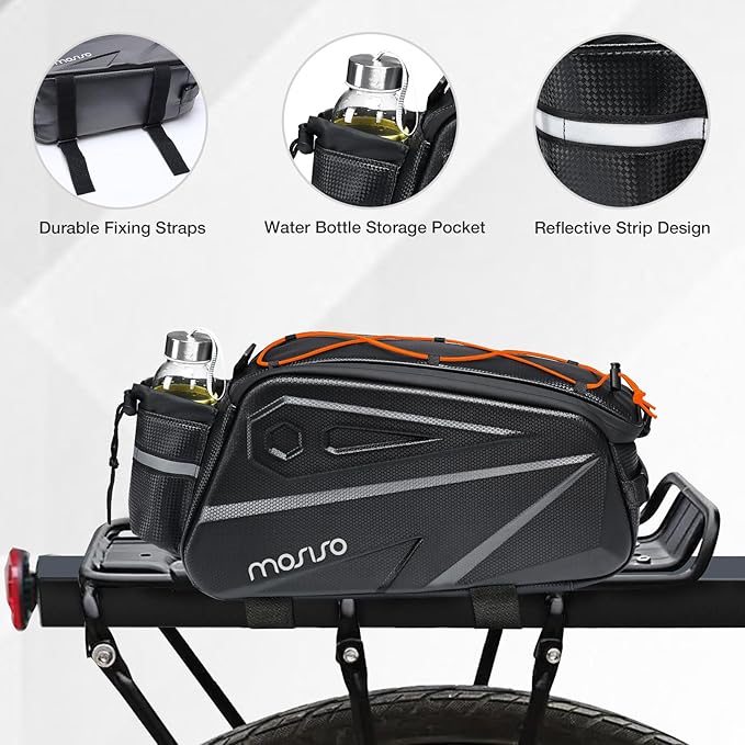 MOSISO Bike Rack Bag, Waterproof Bike Rear Rack Handbag Bicycle Trunk Bag, 14L EVA Mountain Bicycle Rear Seat Storage Saddle Pouch Cycling Luggage Pouch with Shoulder Strap, Orange