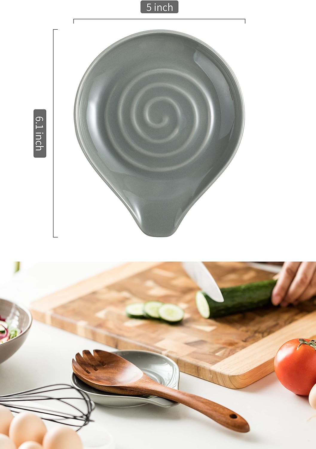 LAUCHUH Ceramic Spoon Rest for Stove Top, Large Spoon Holder, Spoon Rest for Kitchen Counter, Spoons, Ladles, Tongs, Christmas, Farmhouse Kitchen Decor, Spatula Holder Set of 2, Grey