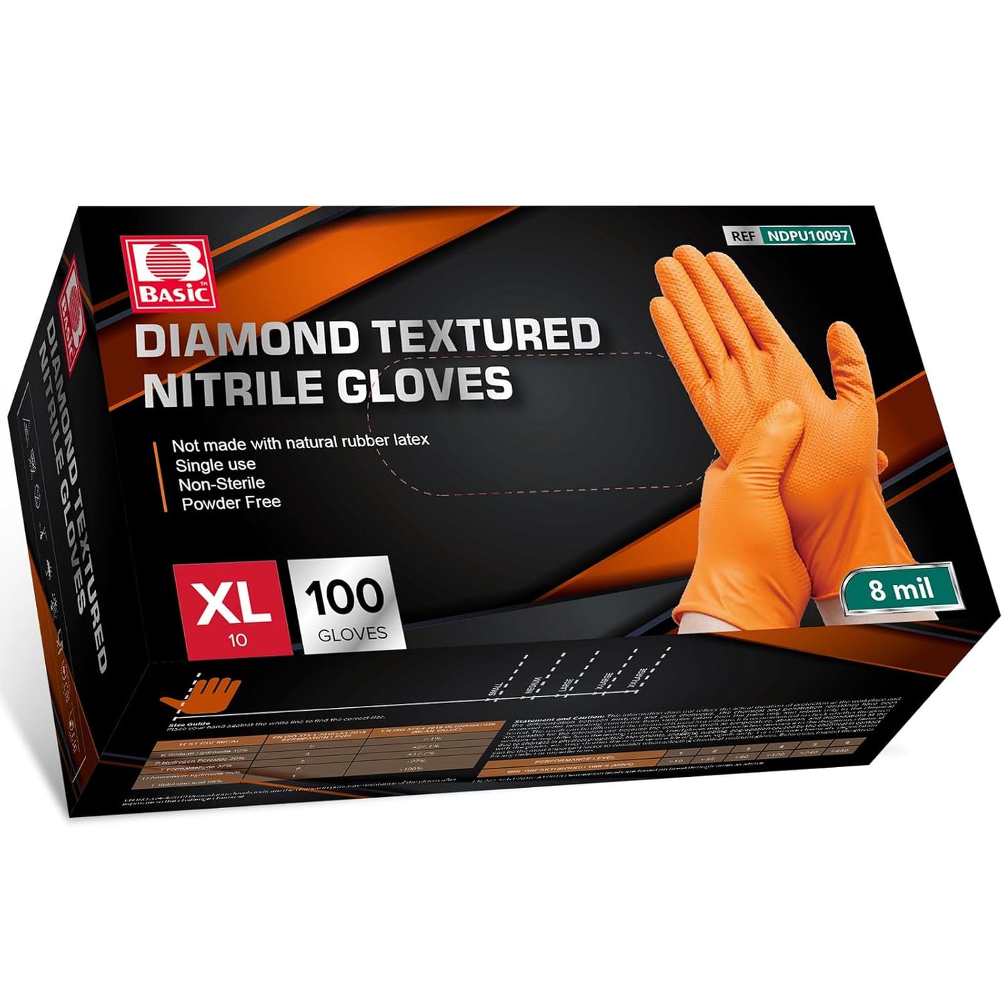 Jointown Basic Heavy Duty Nitrile Gloves, Mechanic Gloves 8 Mil Nitrile Disposable, with Raised Diamond Texture, Case of 100, Orange, XLarge
